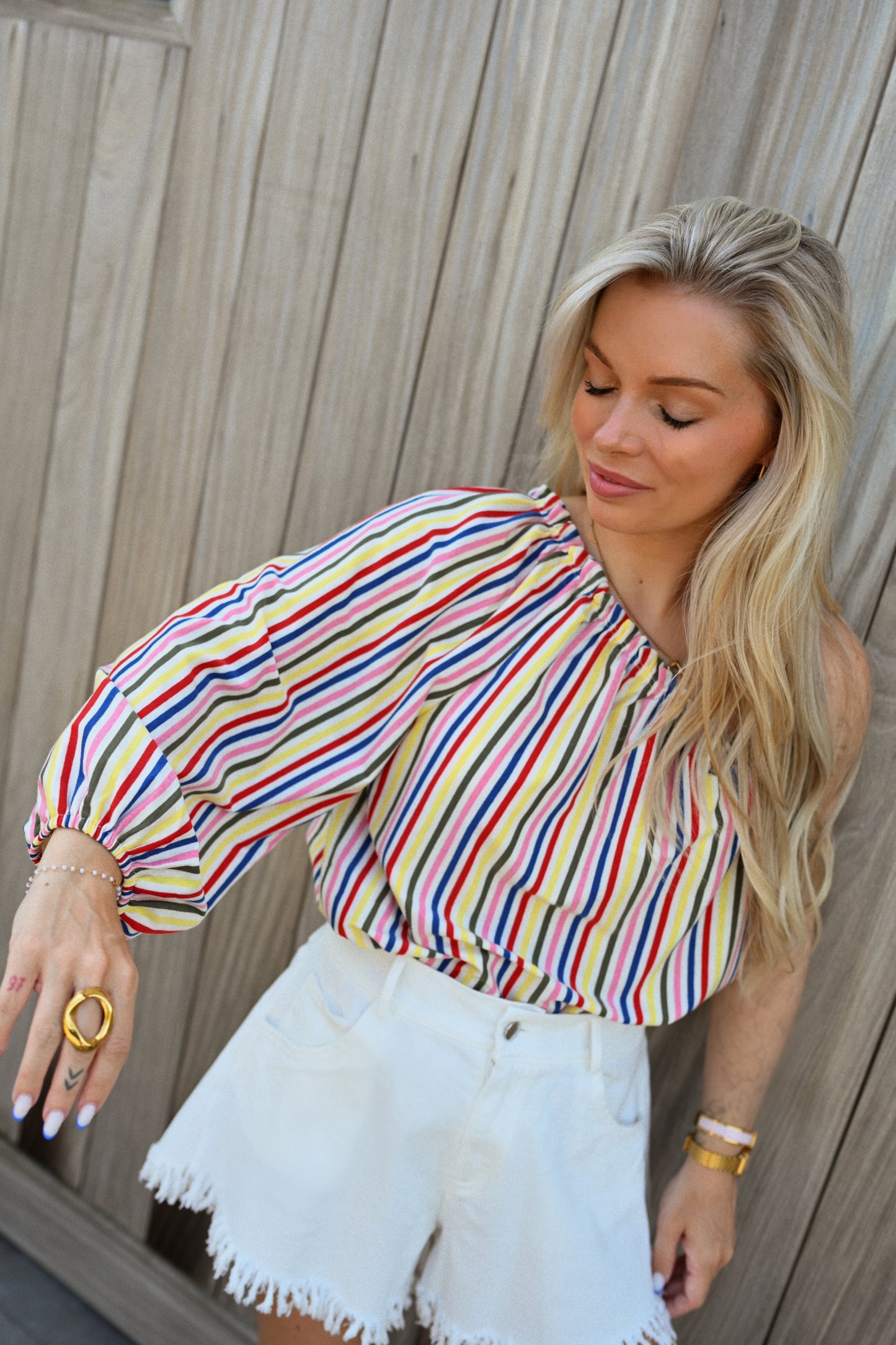 Julie Striped One Shoulder Top - Multicolor