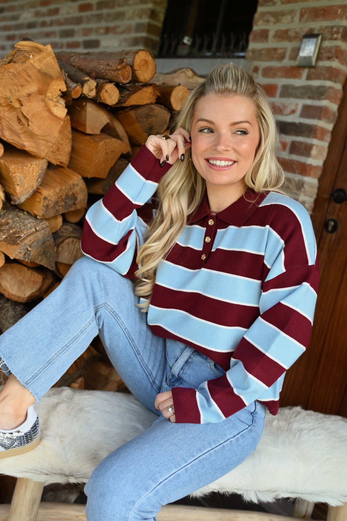 Gaelle Gestreepte Pull - Bordeaux
