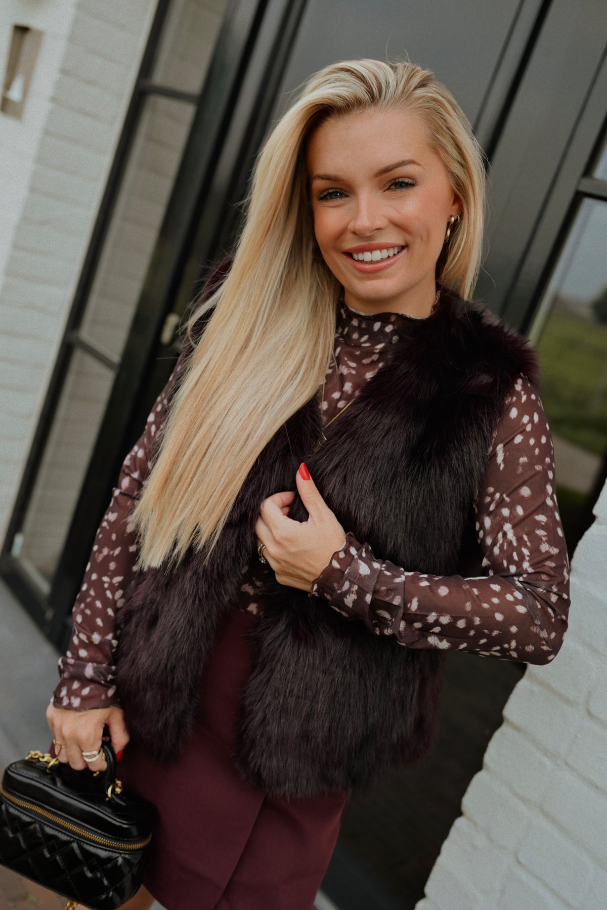 Faux Fur Gilet - Bordeaux