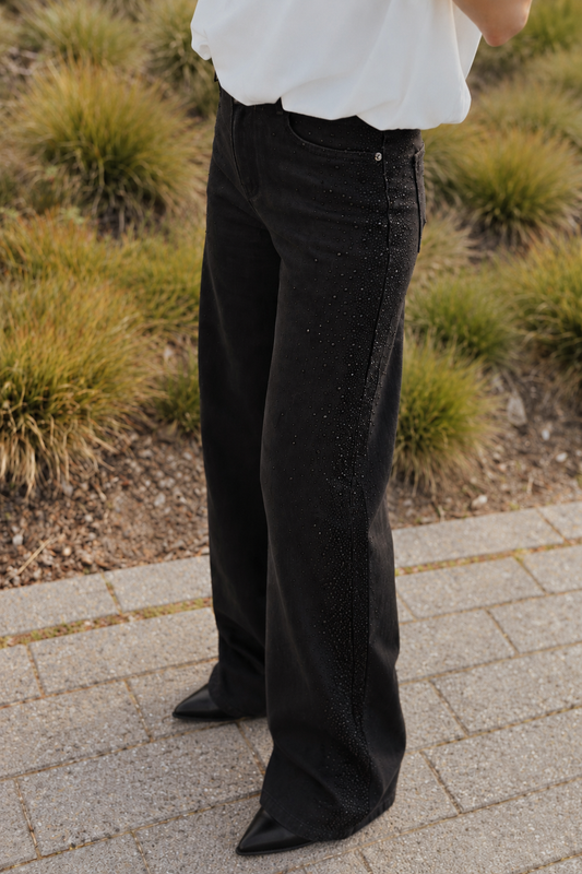 Strass Denim Broek - Zwart