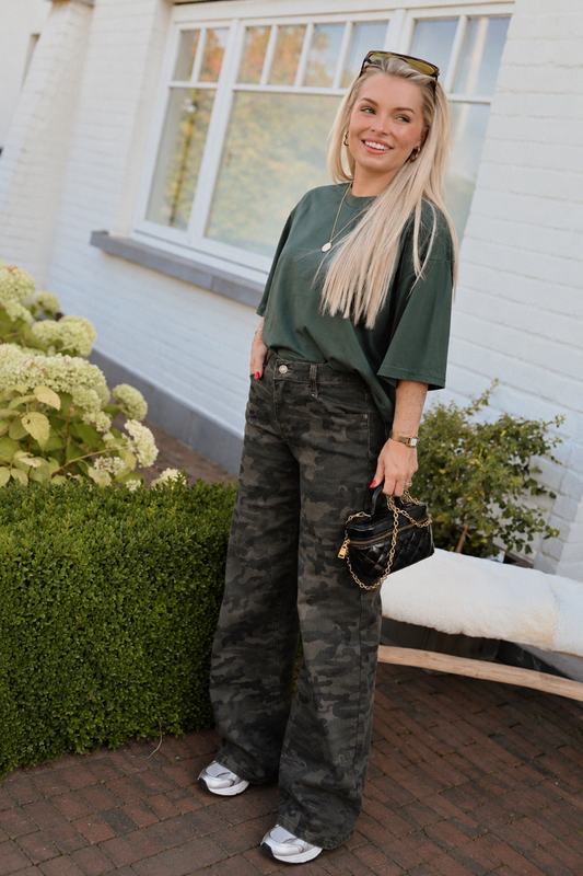 Wide Fit Denim Camouflage Broek - Kaki