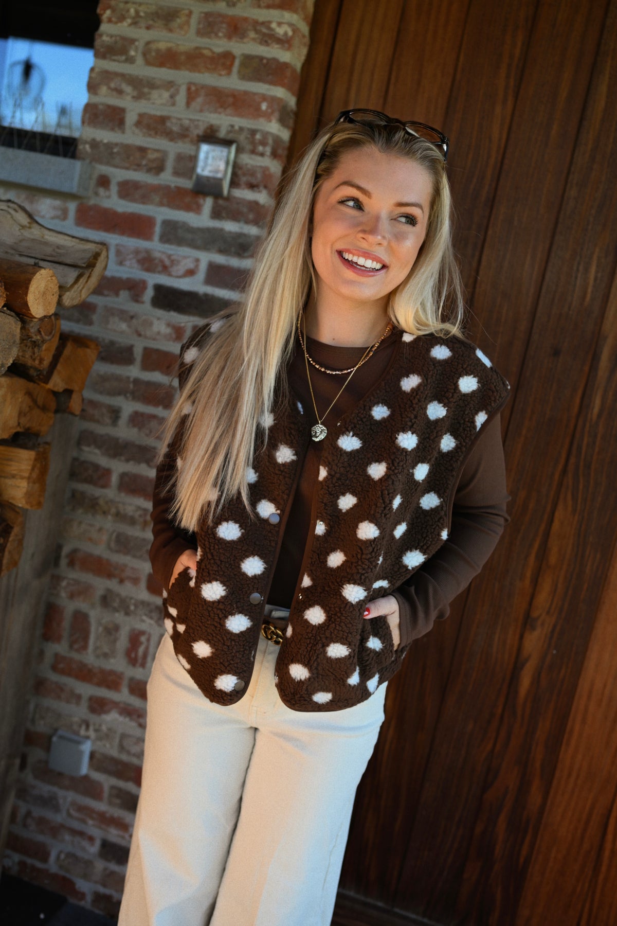 Polkadot Teddy Gilet - Bruin
