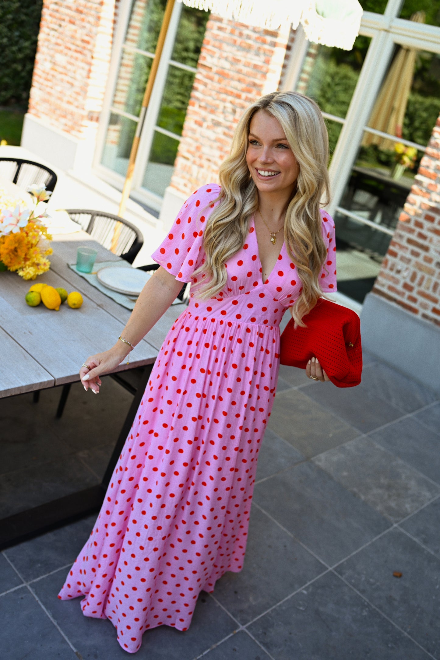 Polkadot Maxi Jurk - Roze