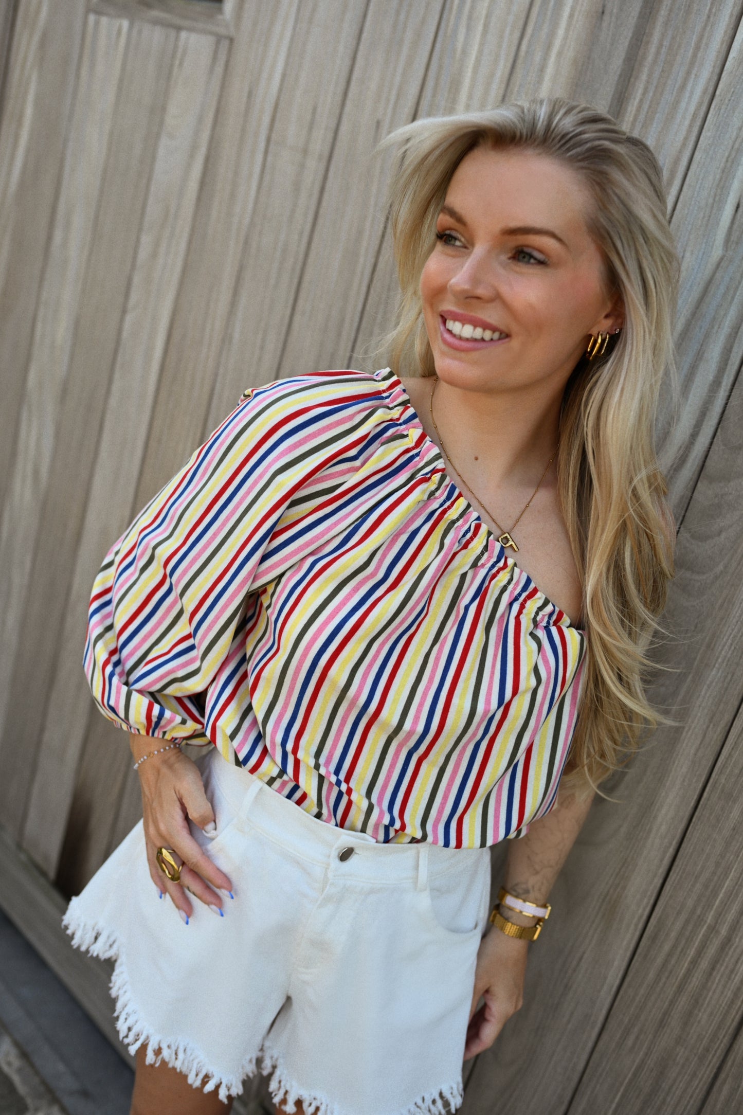 Julie Striped One Shoulder Top - Multicolor