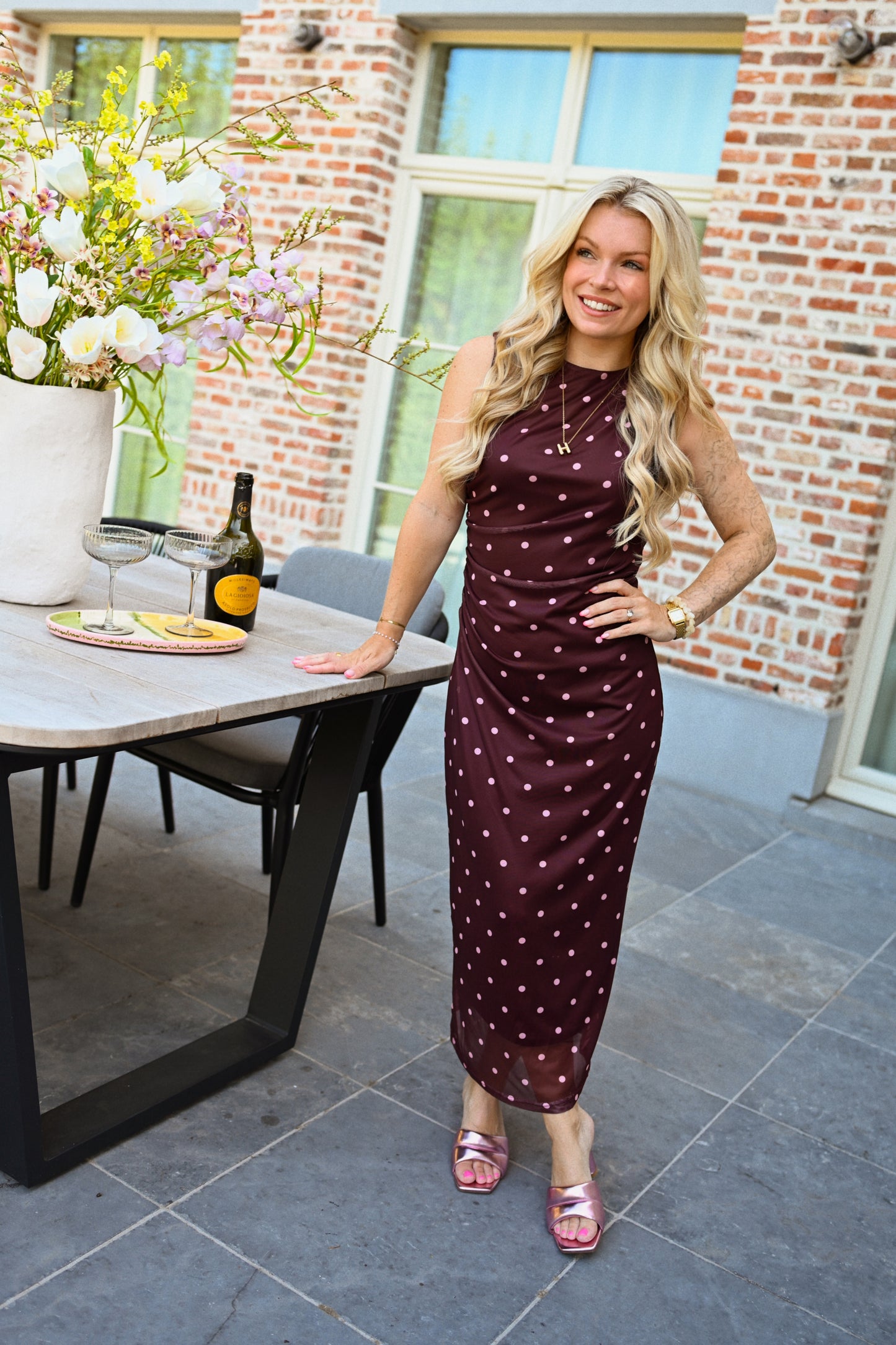 Manon Polkadot Jurk - Bordeaux