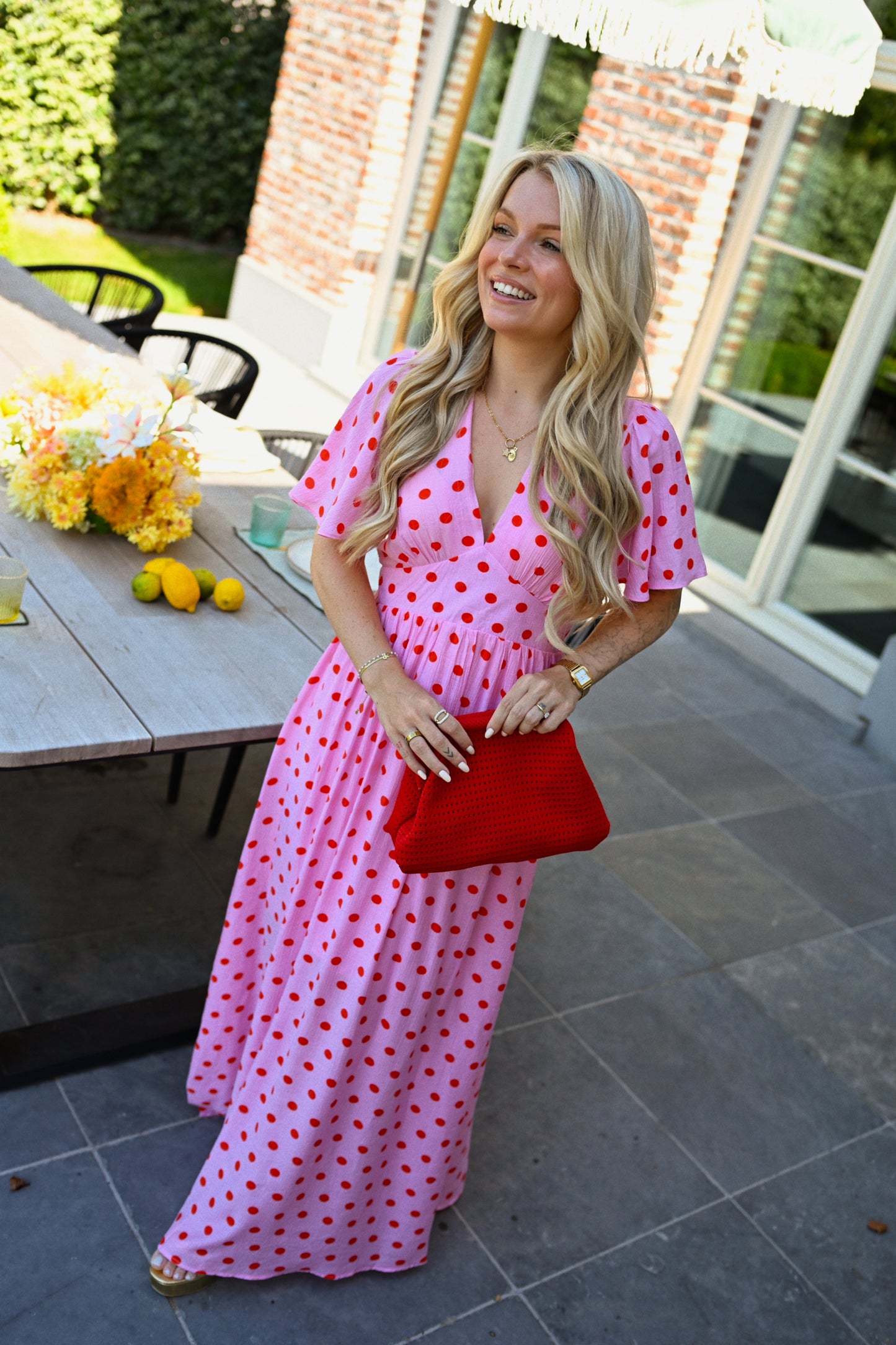 Polkadot Maxi Jurk - Roze