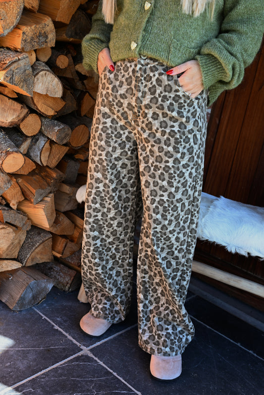 Izzy Leopard Denim Broek - Grijs