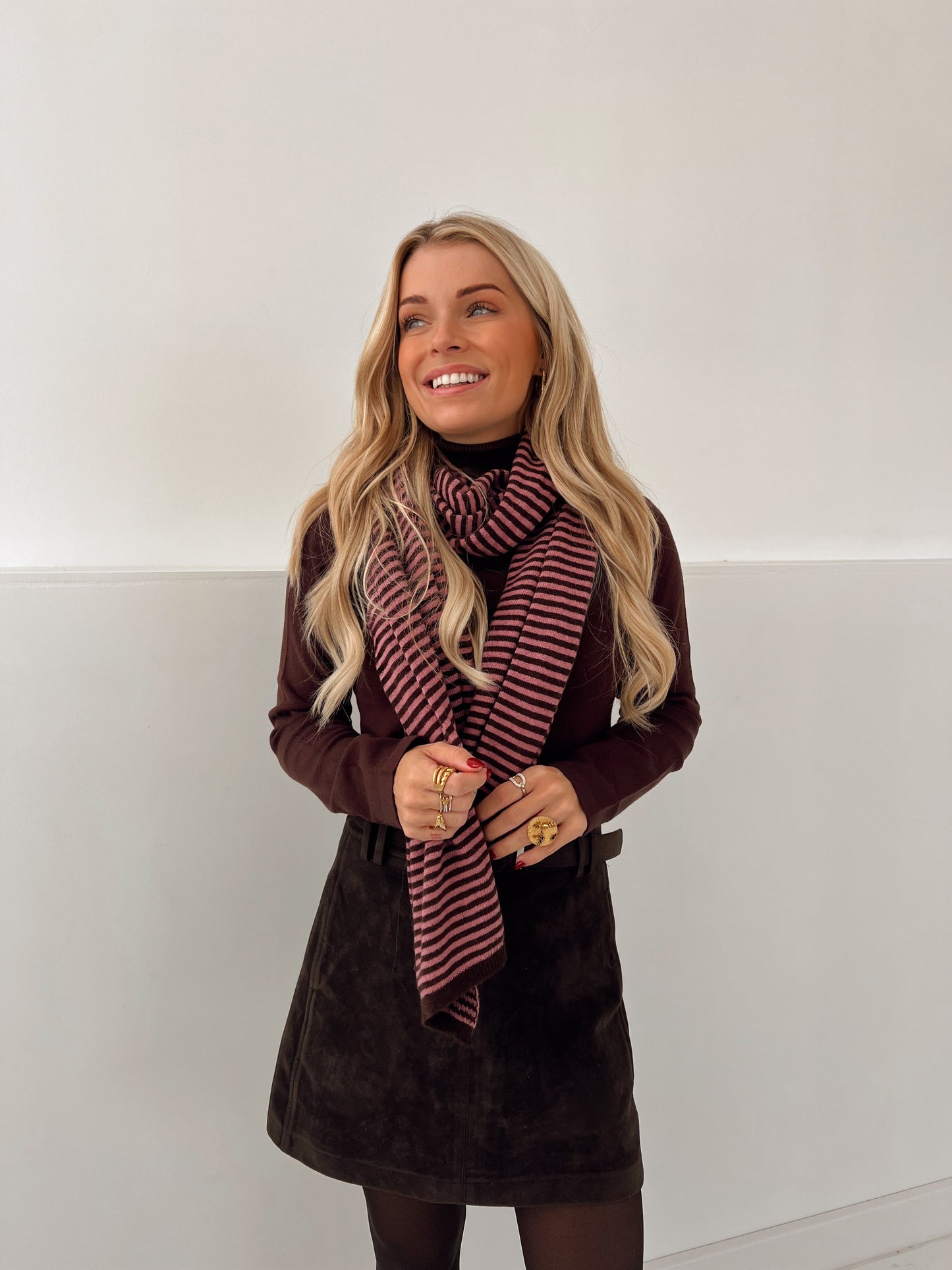 Cashmere Stripe Sjaal Bruin/Roze