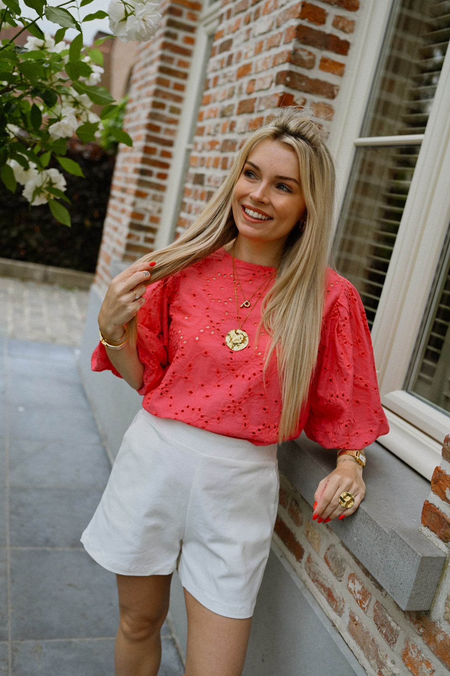 Lorie Broderie Blouse - Fuchsia