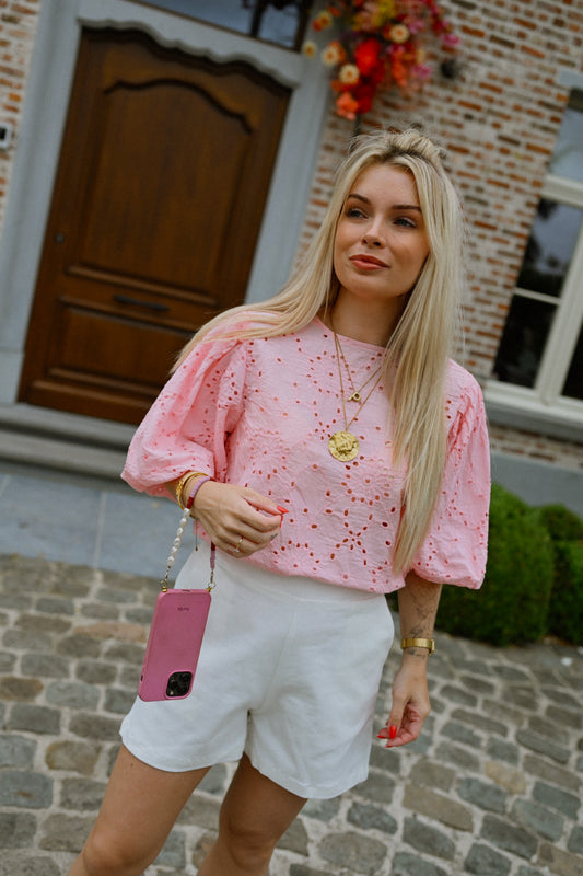 Lorie Broderie Blouse - Roze