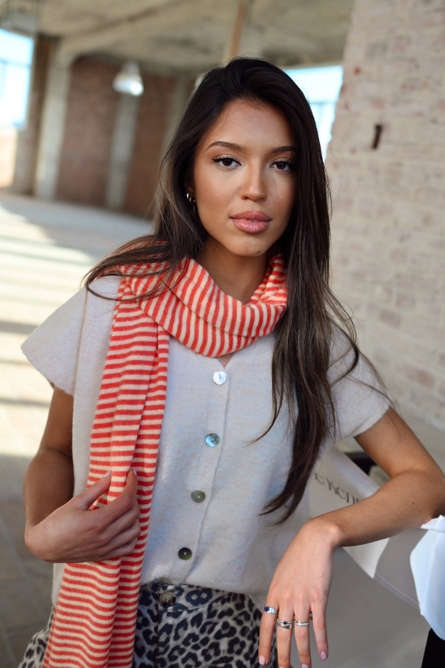 Cashmere Stripe Sjaal - Oranje/Beige (Last one!)