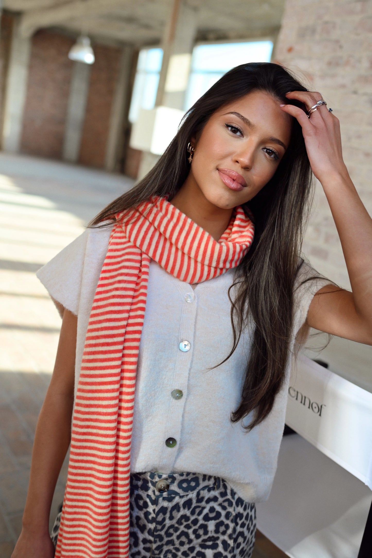 Cashmere Stripe Sjaal - Oranje/Beige (Last one!)