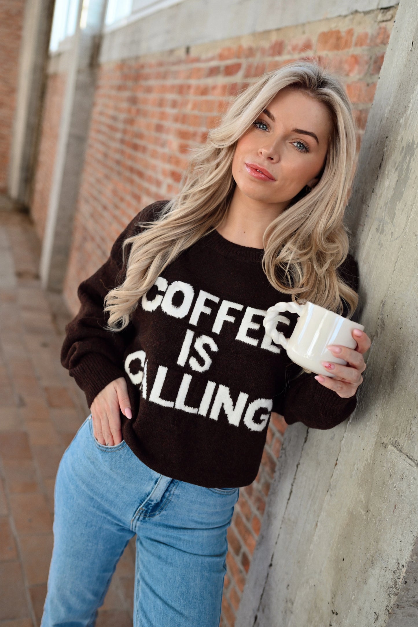 Coffee Is Calling Sweater - Brown