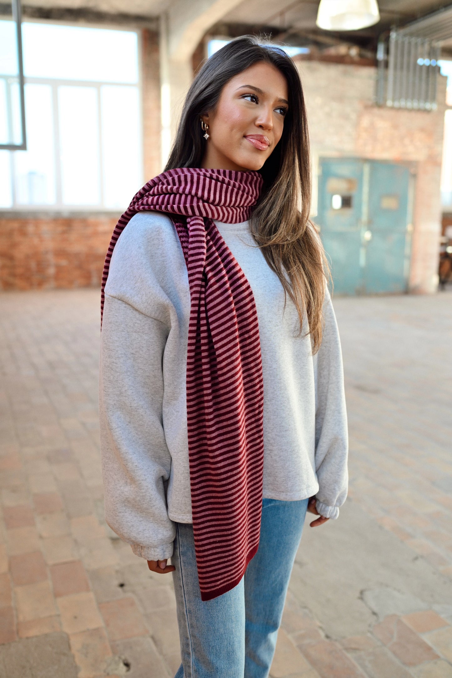 Cashmere Stripe Sjaal - Bordeaux/Roze