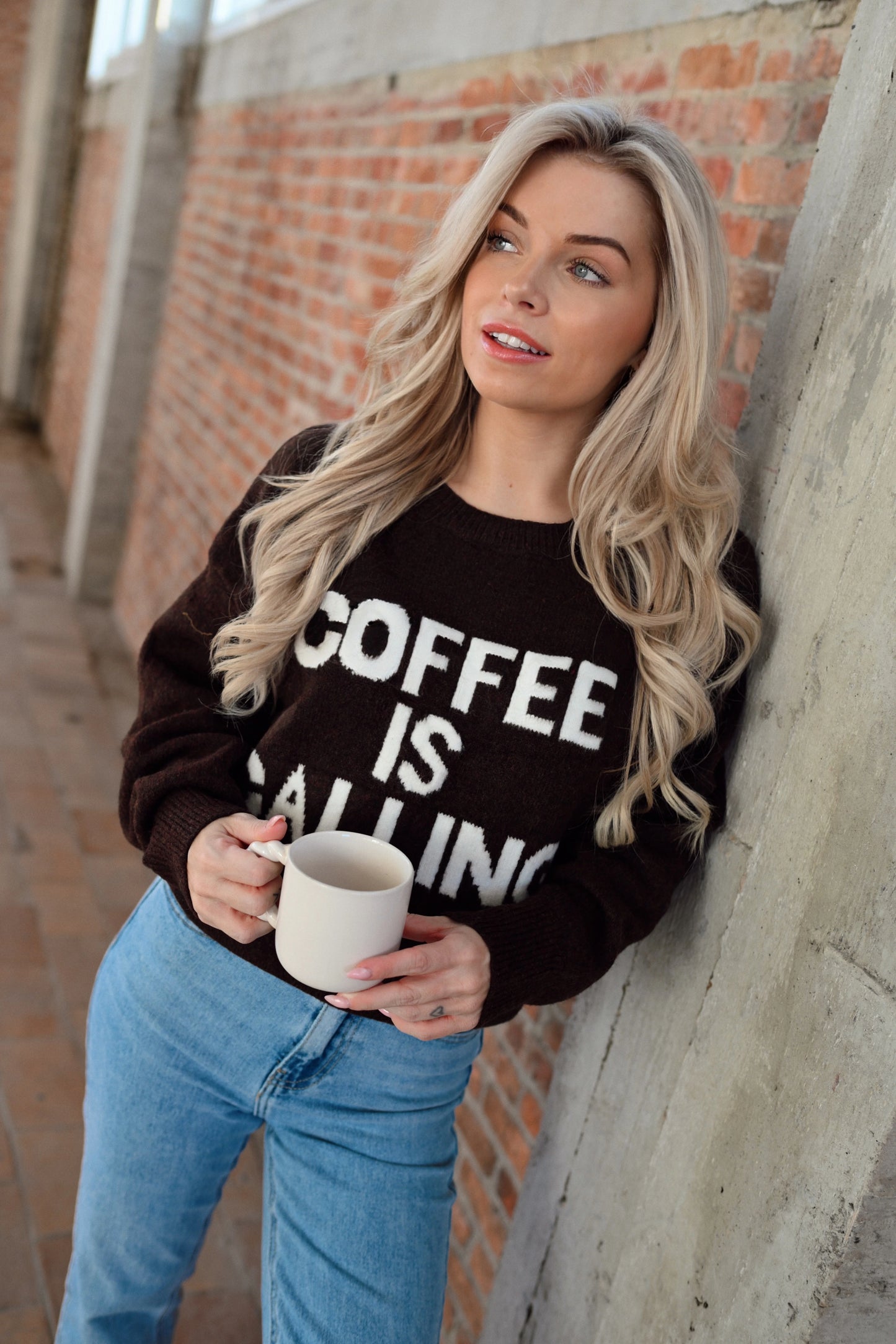 Coffee Is Calling Sweater - Brown