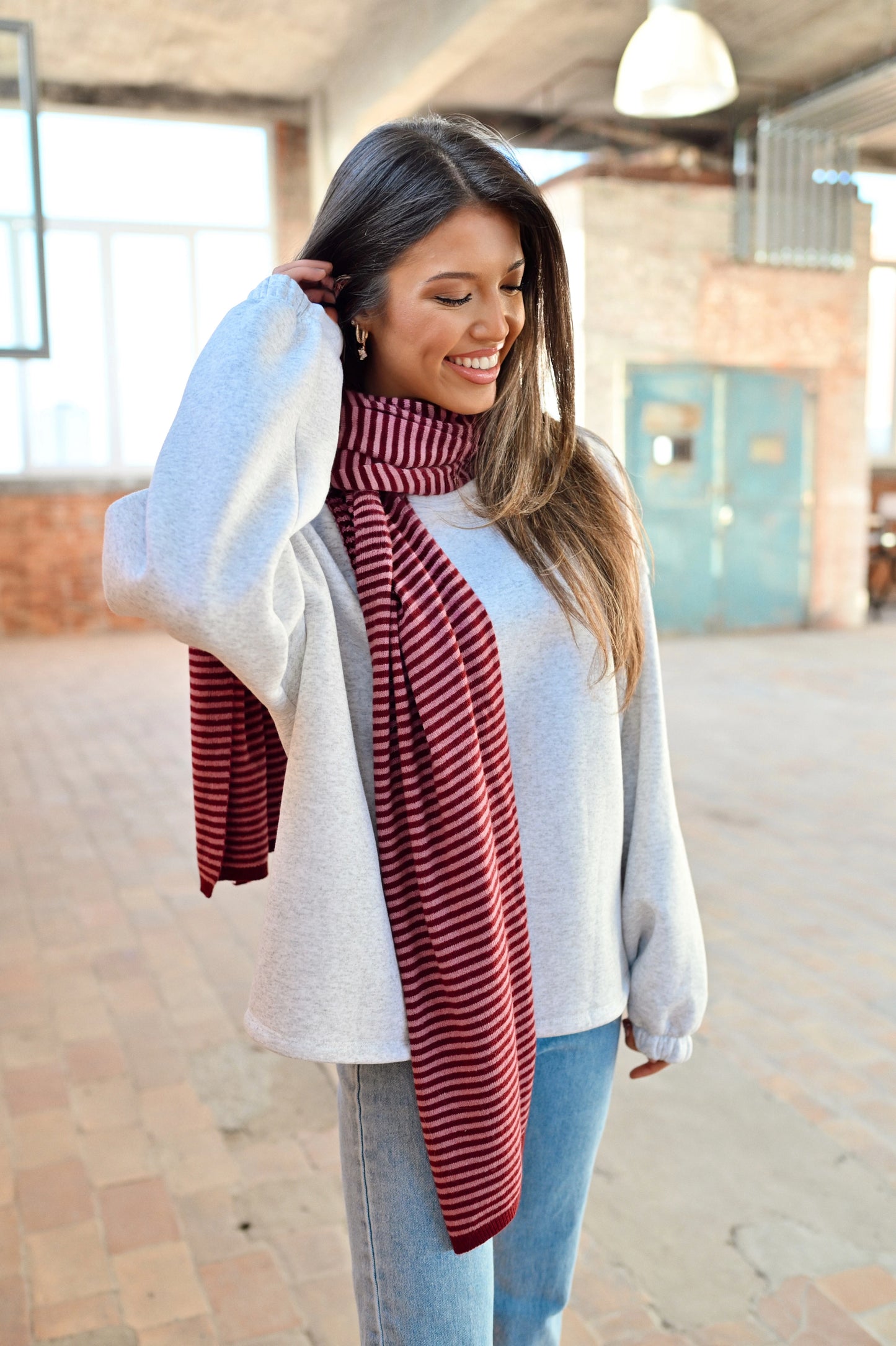 Cashmere Stripe Sjaal - Bordeaux/Roze