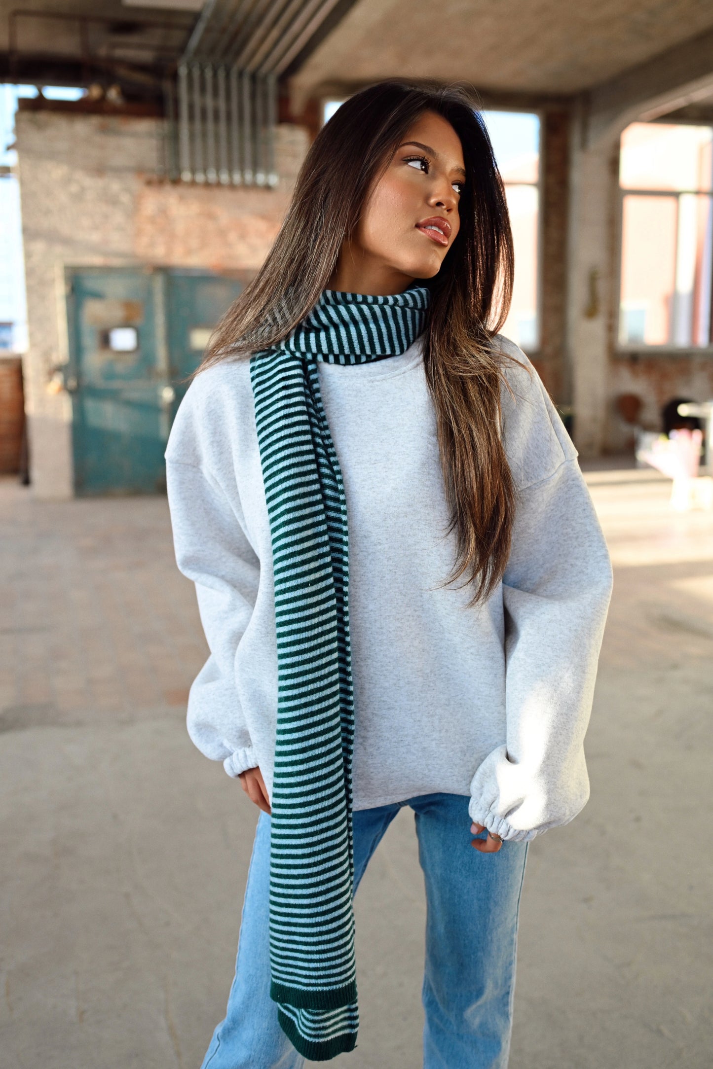 Cashmere Stripe Scarf - Green/Blue