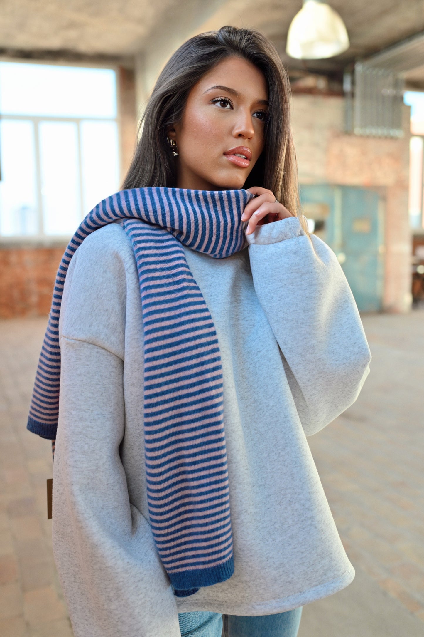 Cashmere Stripe Scarf - Pink/Blue