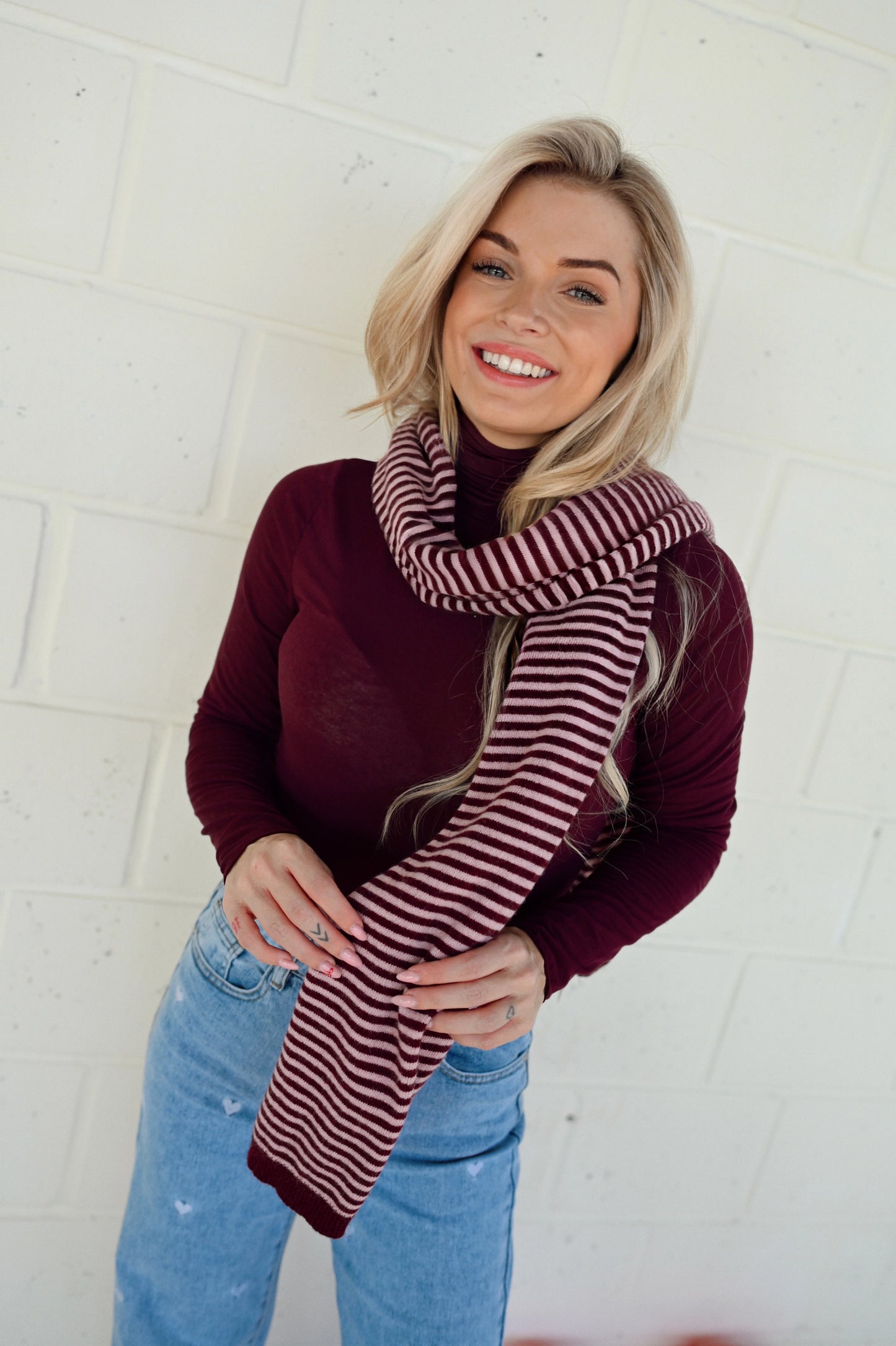 Cashmere Stripe Sjaal - Bordeaux/Roze