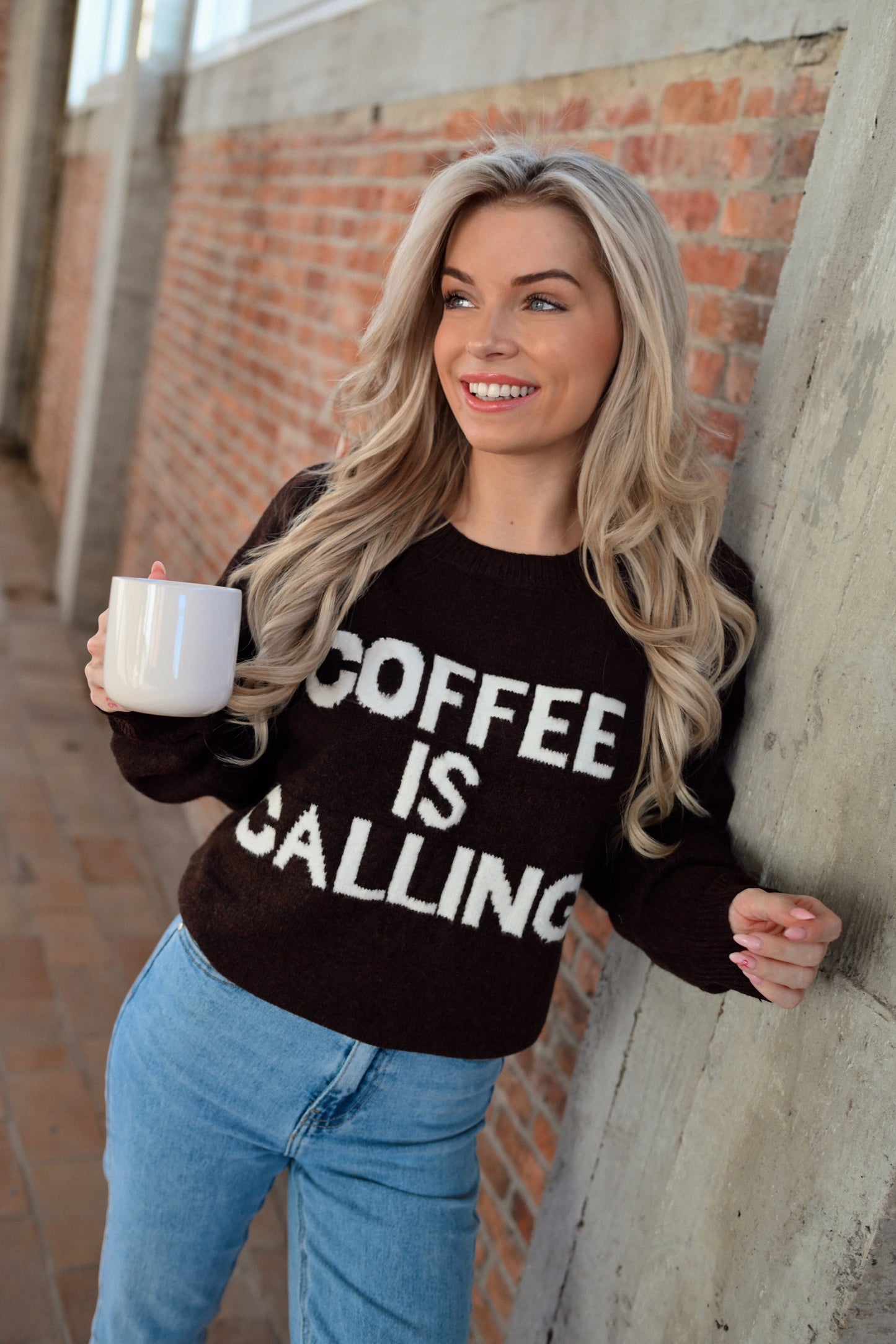 Coffee Is Calling Sweater - Brown