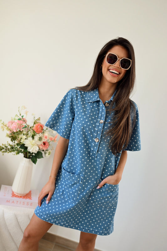 Polkadot Denim Jurk - Blauw (Last one!)