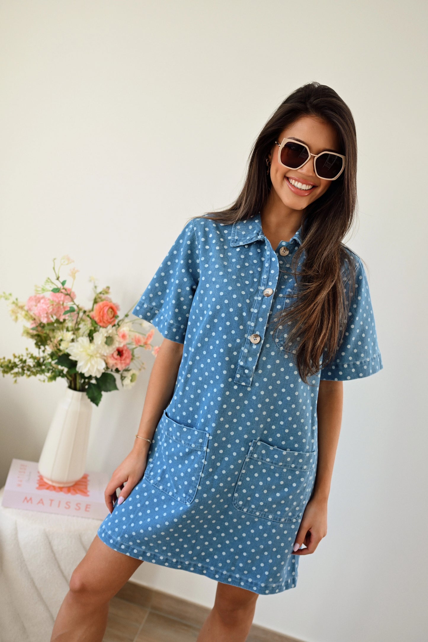 Polkadot Denim Jurk - Blauw (Last one!)
