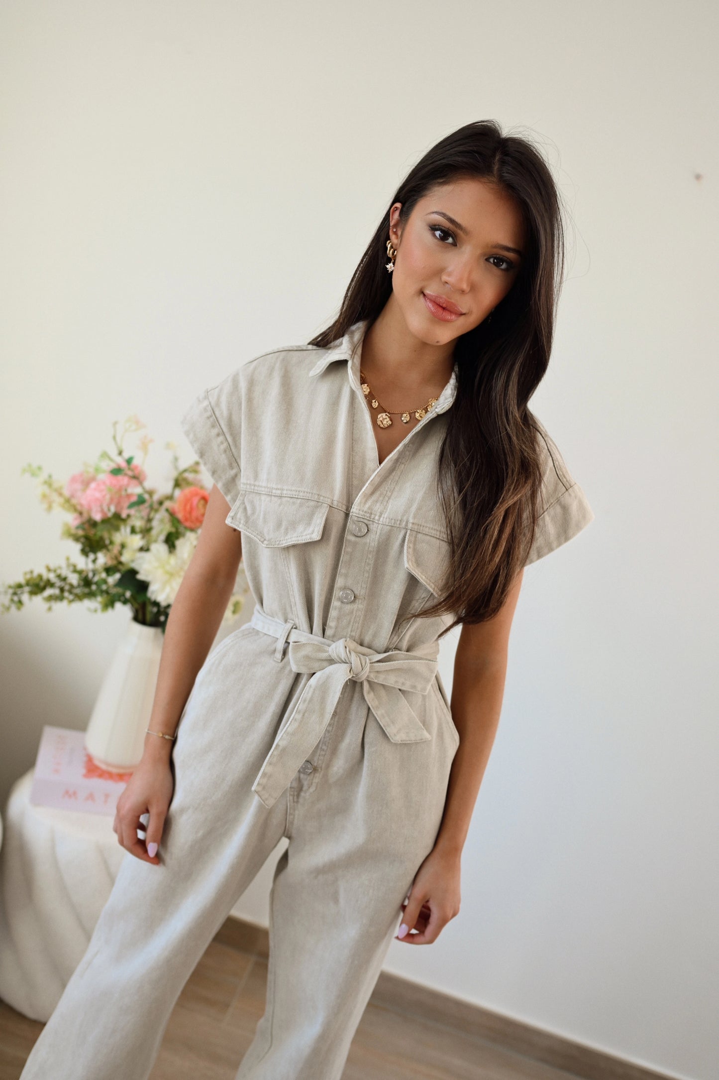 Amber Denim Jumpsuit - Taupe (Last one!)