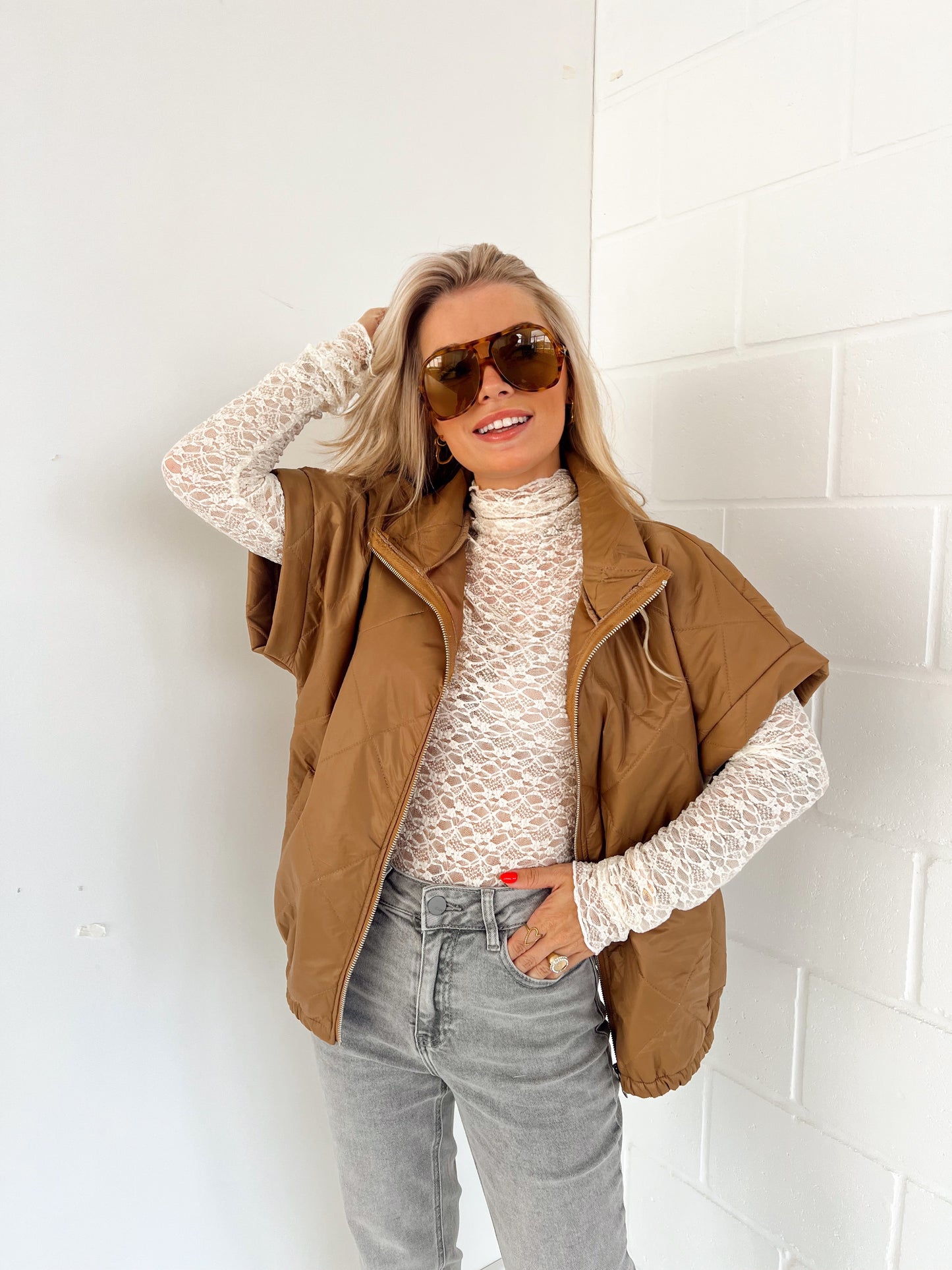 Gewatteerde Vest Camel