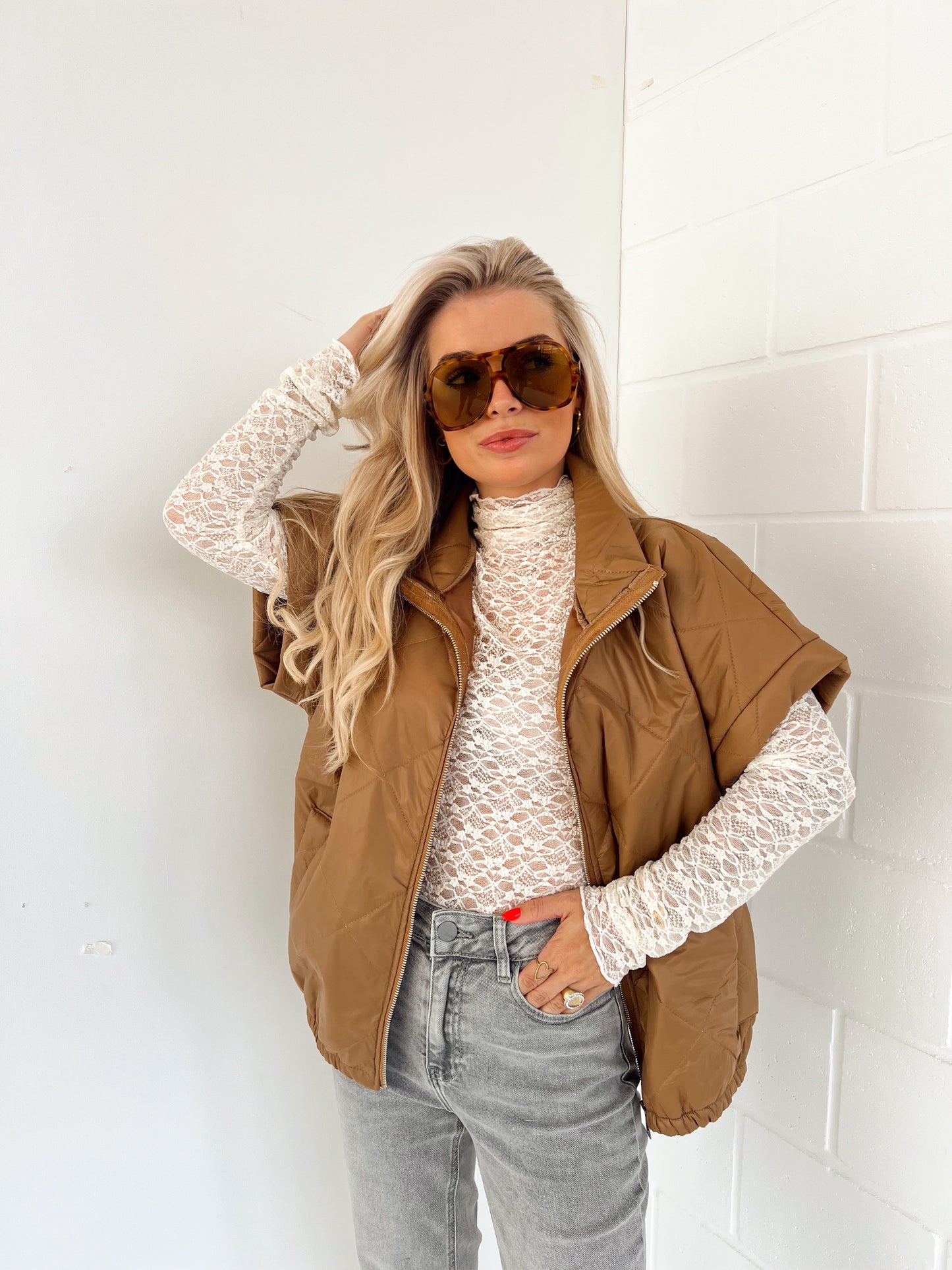 Gewatteerde Vest Camel