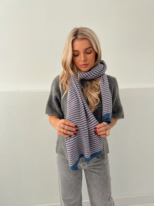 Cashmere Stripe Sjaal Blauw/Roze
