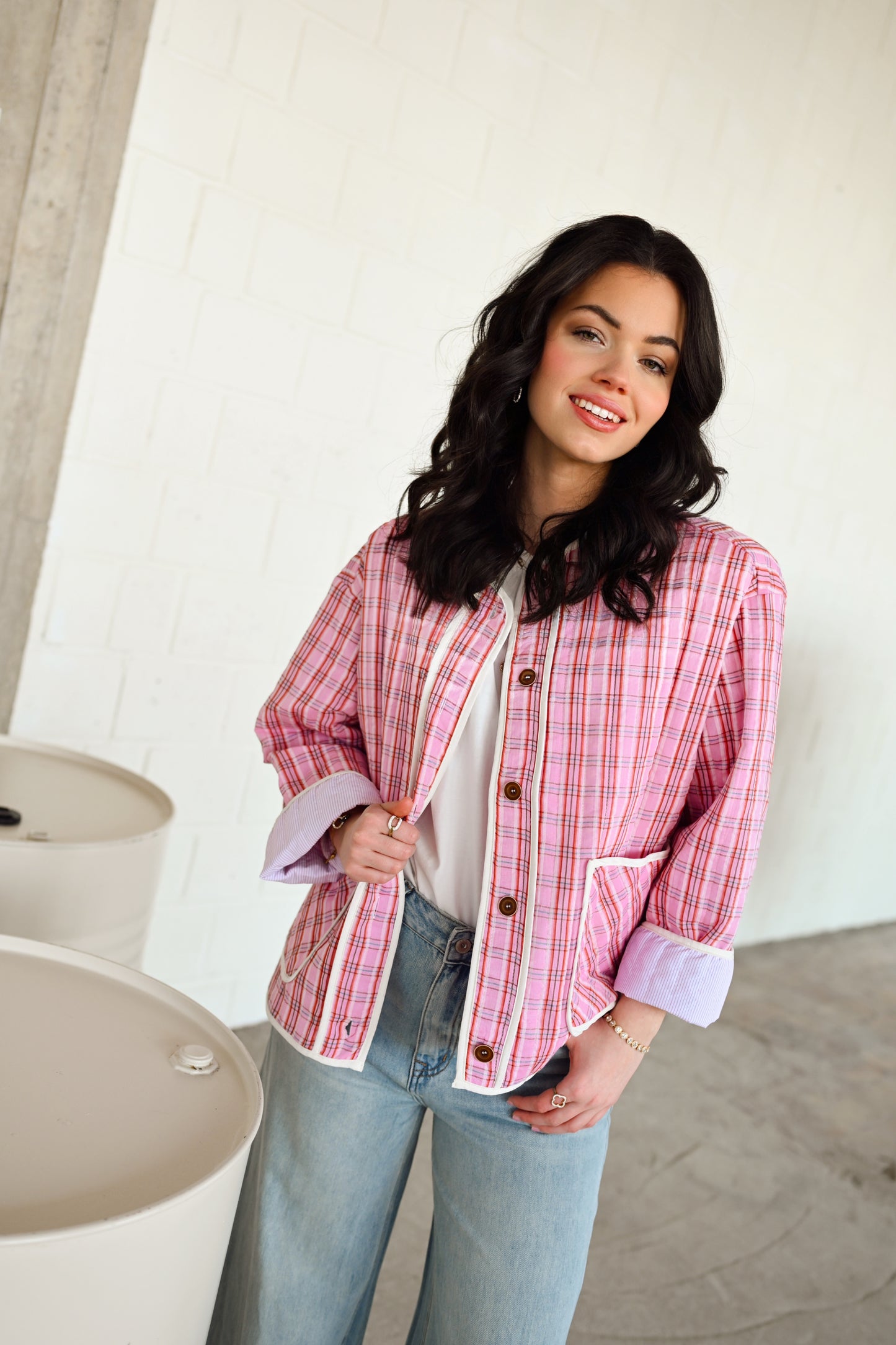 Gewatteerde Carreaux Vest - Roze