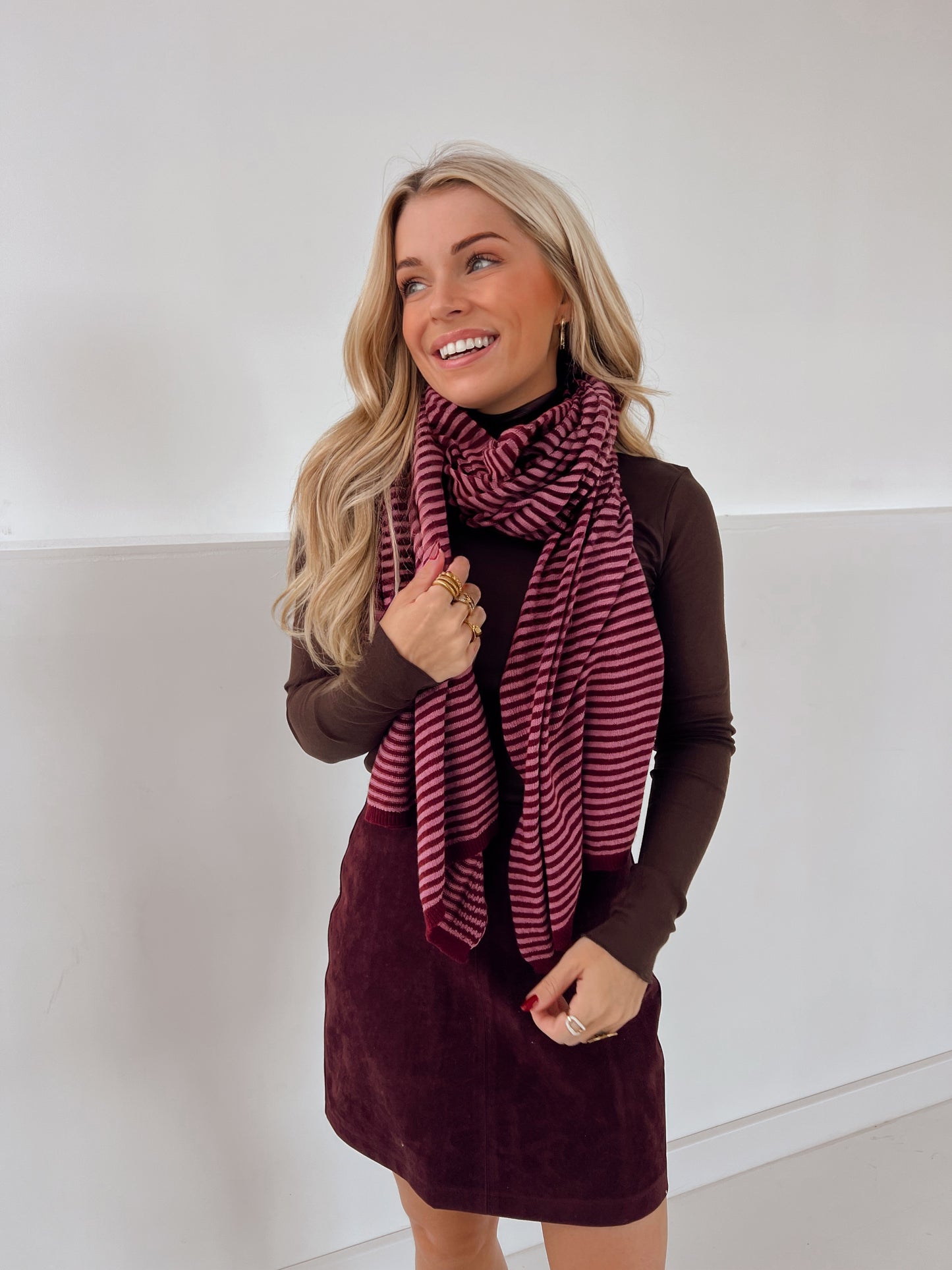 Cashmere Stripe Sjaal Bordeaux/Roze