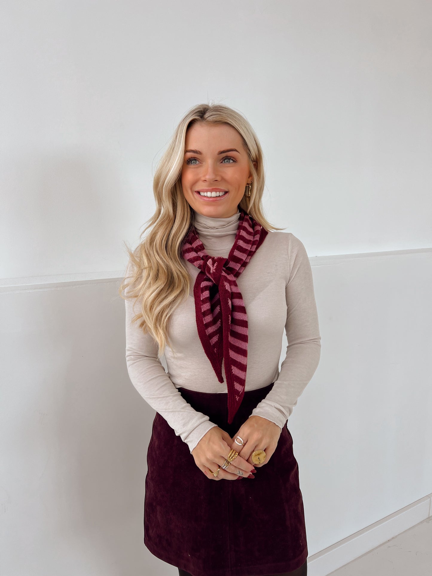 Cashmere Sjaaltje Bordeaux/Roze