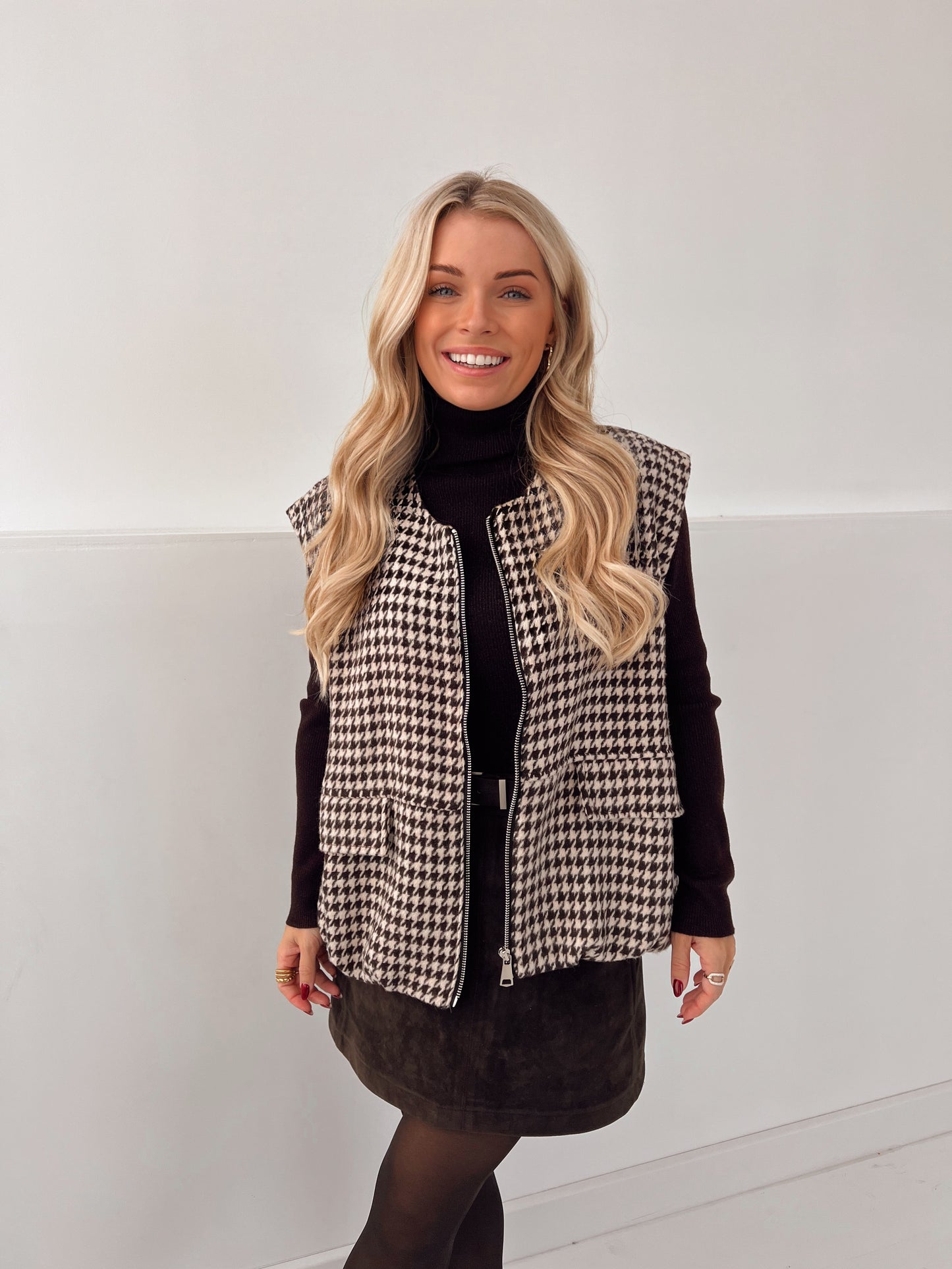 Pied De Poule Gilet Bruin