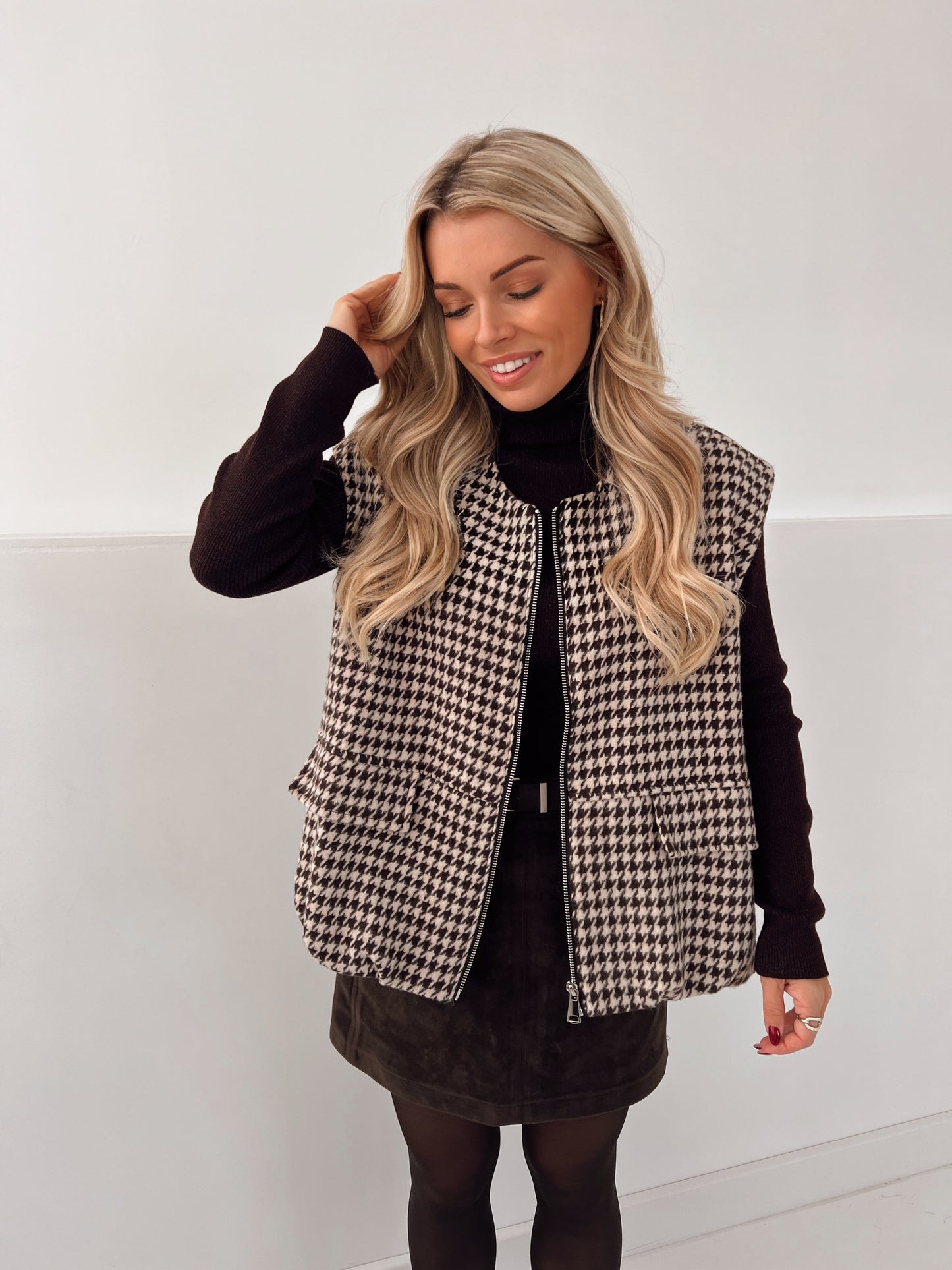 Pied De Poule Gilet Bruin