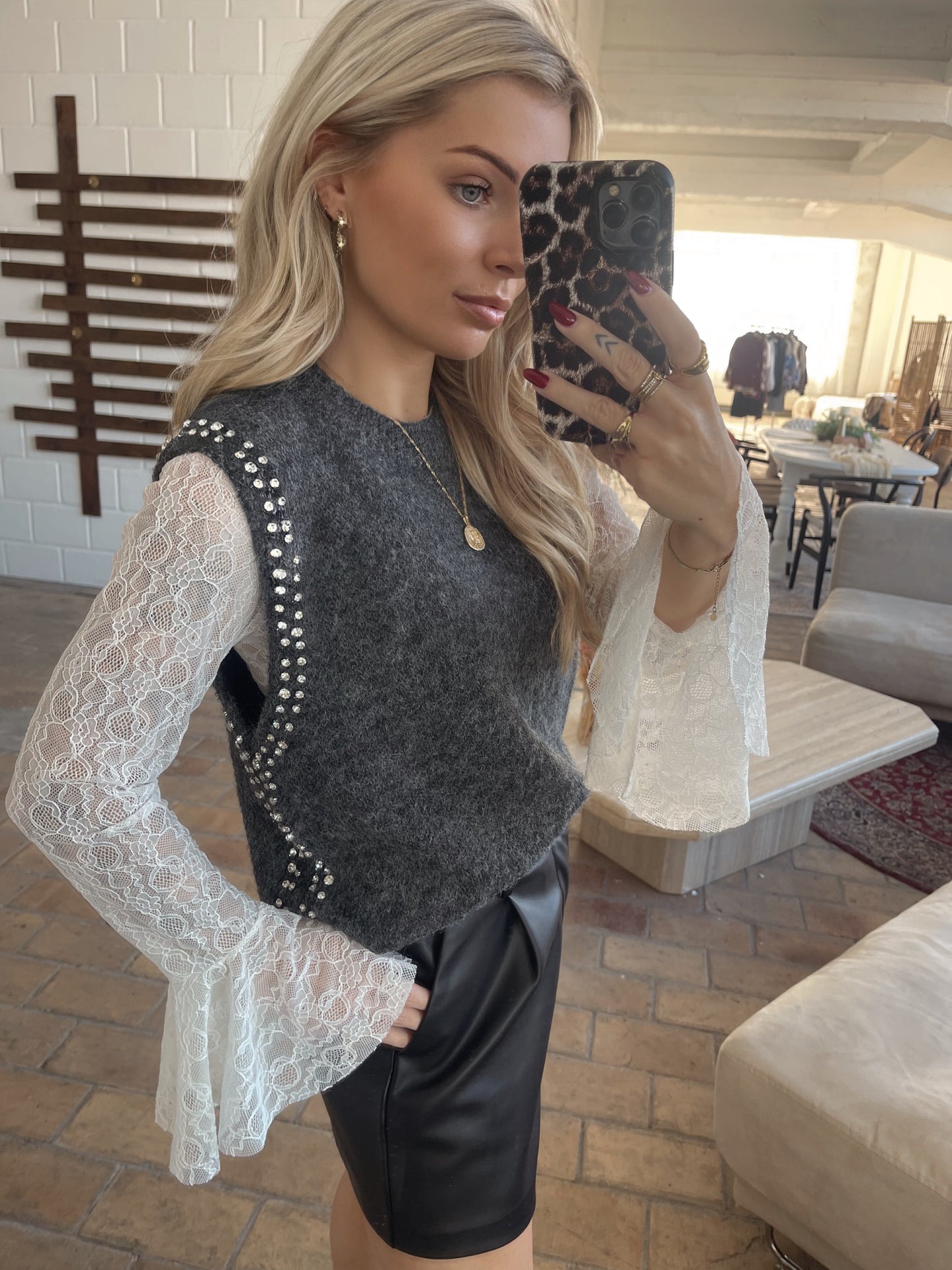 Strass Trui Murielle Grijs