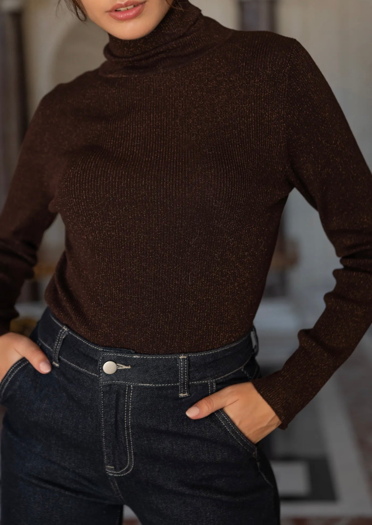 Rolkraag Lurex Bruin (Last one!)