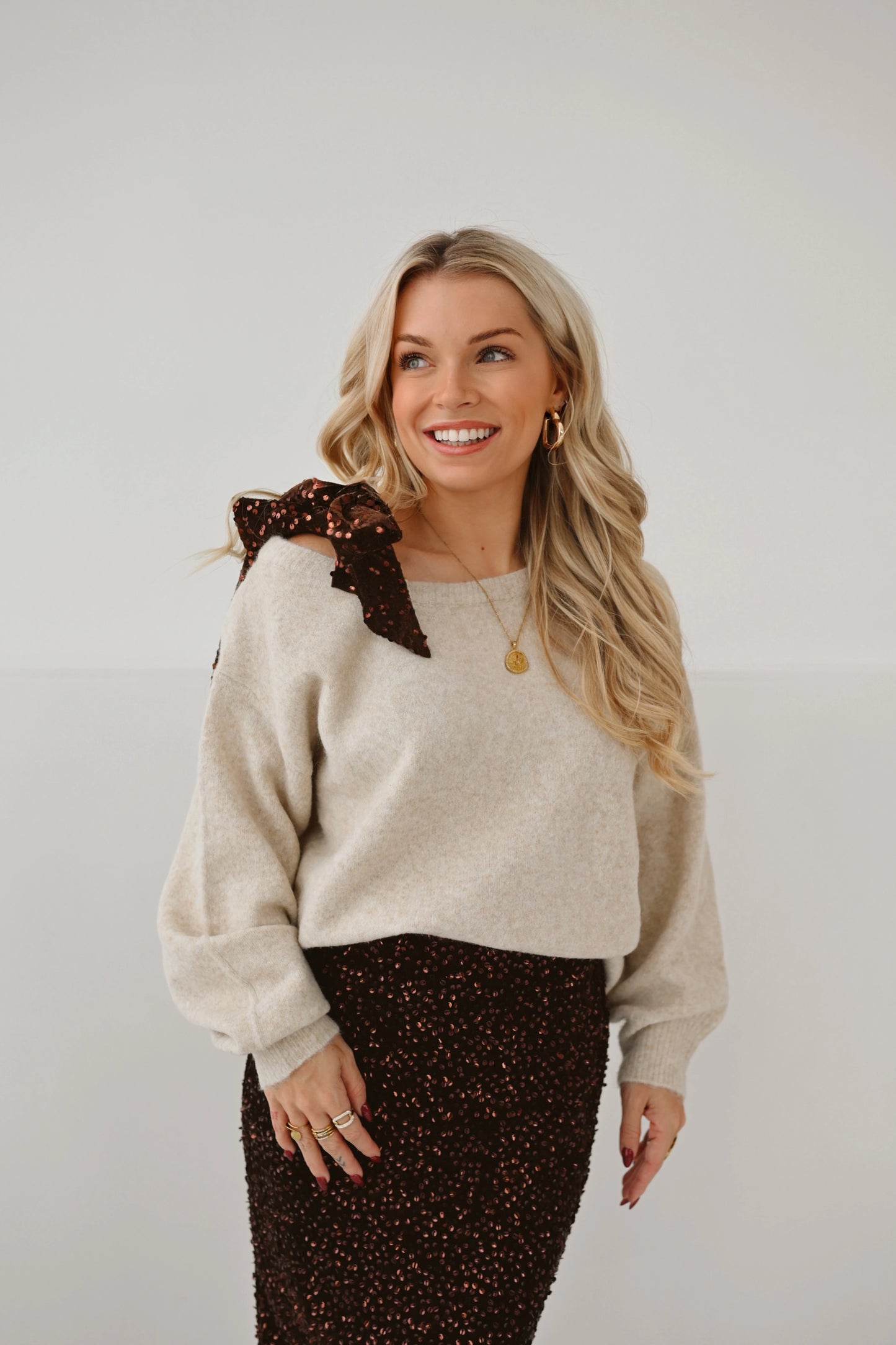 Sequin Bow Pull Beige (Last one!)