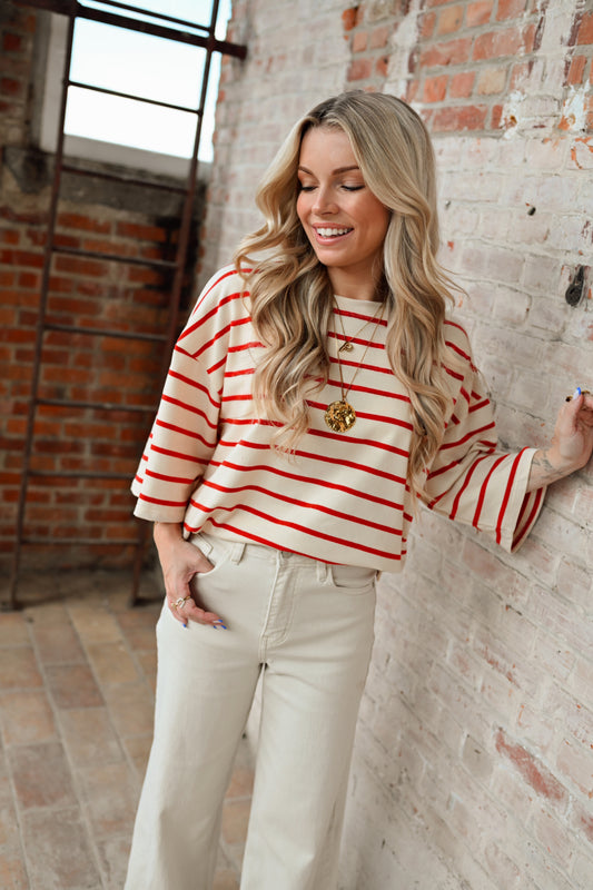 Ellie Striped T-Shirt - Rood (Last one!)