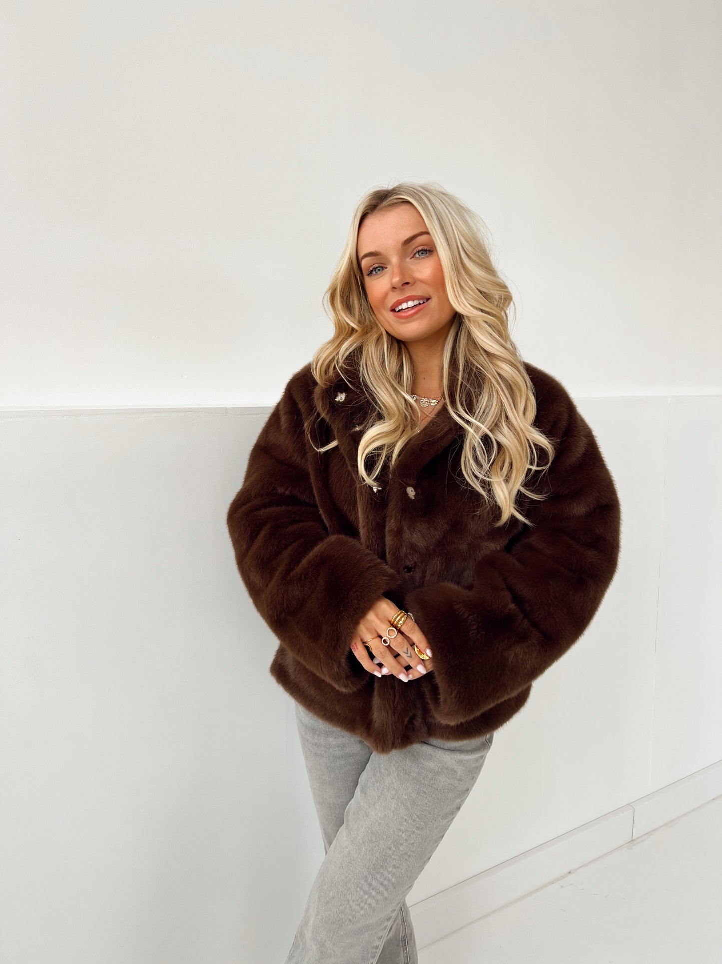 Amelie Faux Fur Jas Bruin