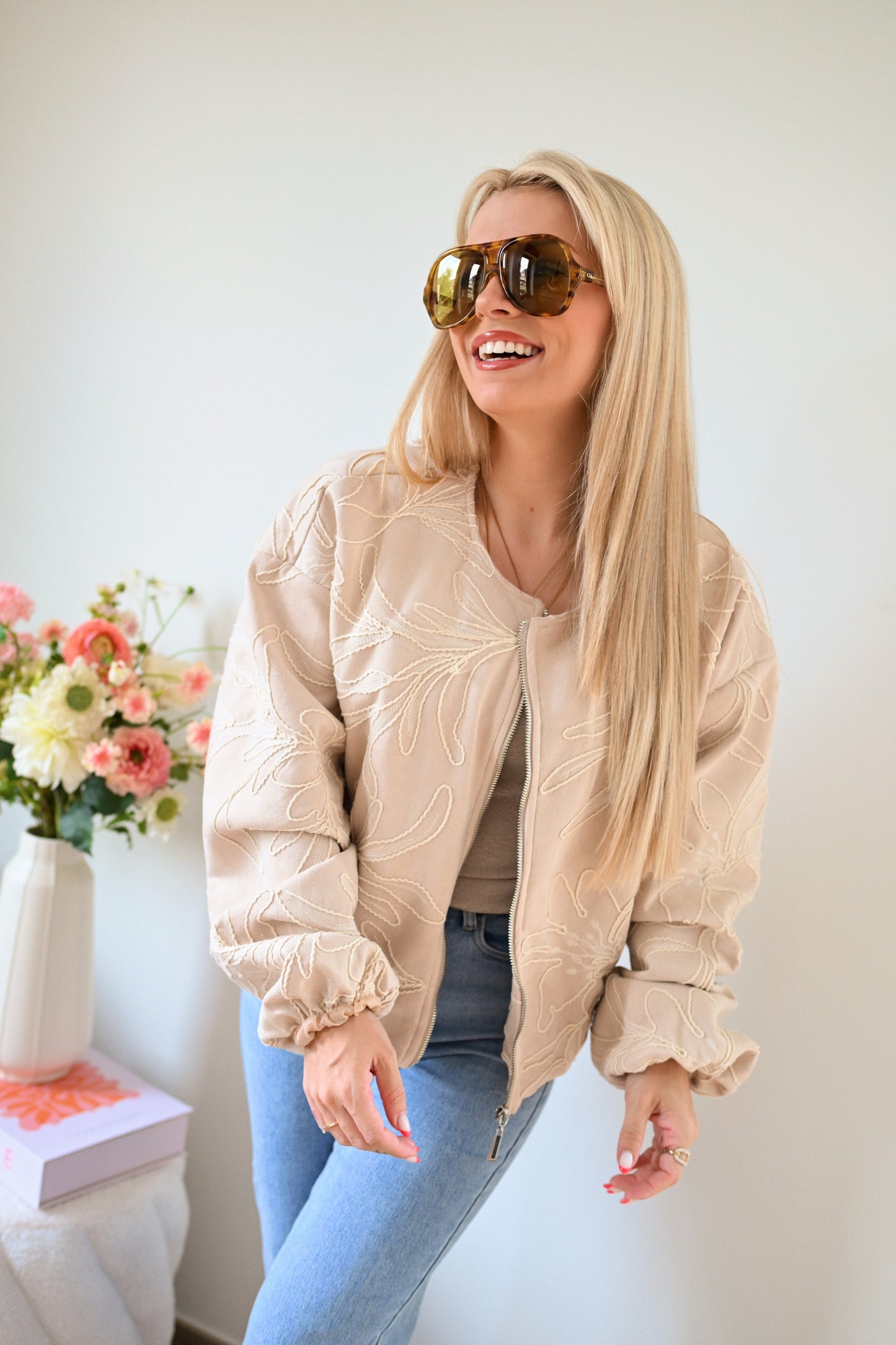Michelle Velvet Bomber - Beige (Last one!)