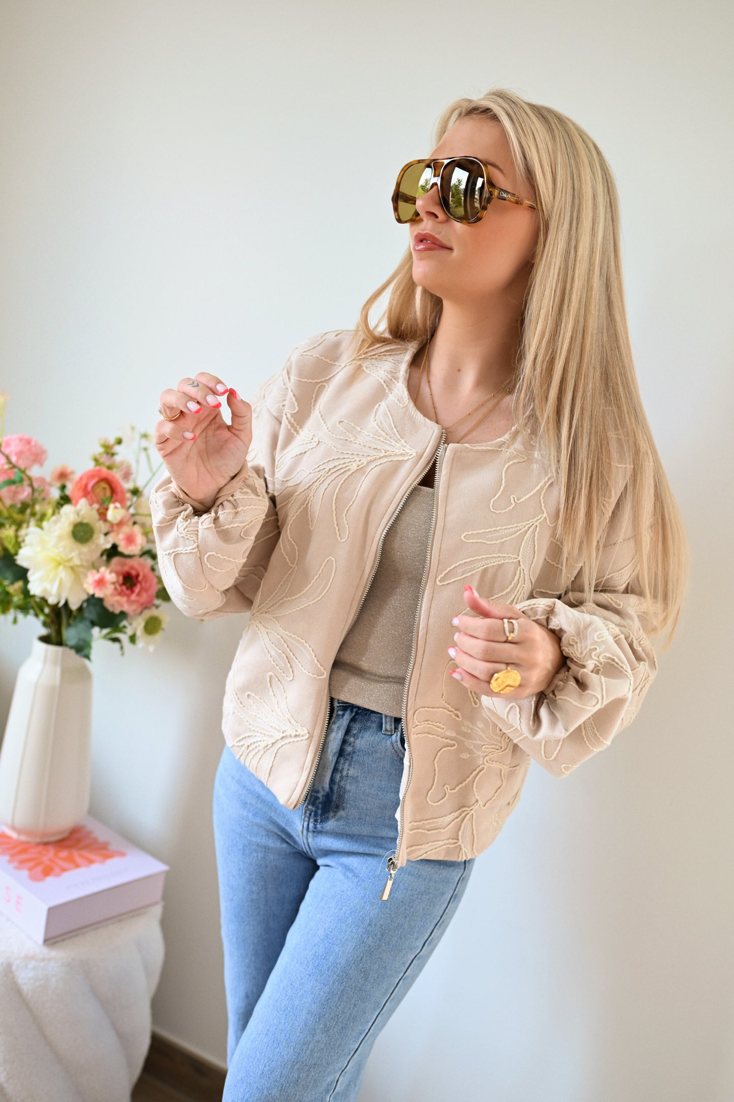 Michelle Velvet Bomber - Beige (Last one!)