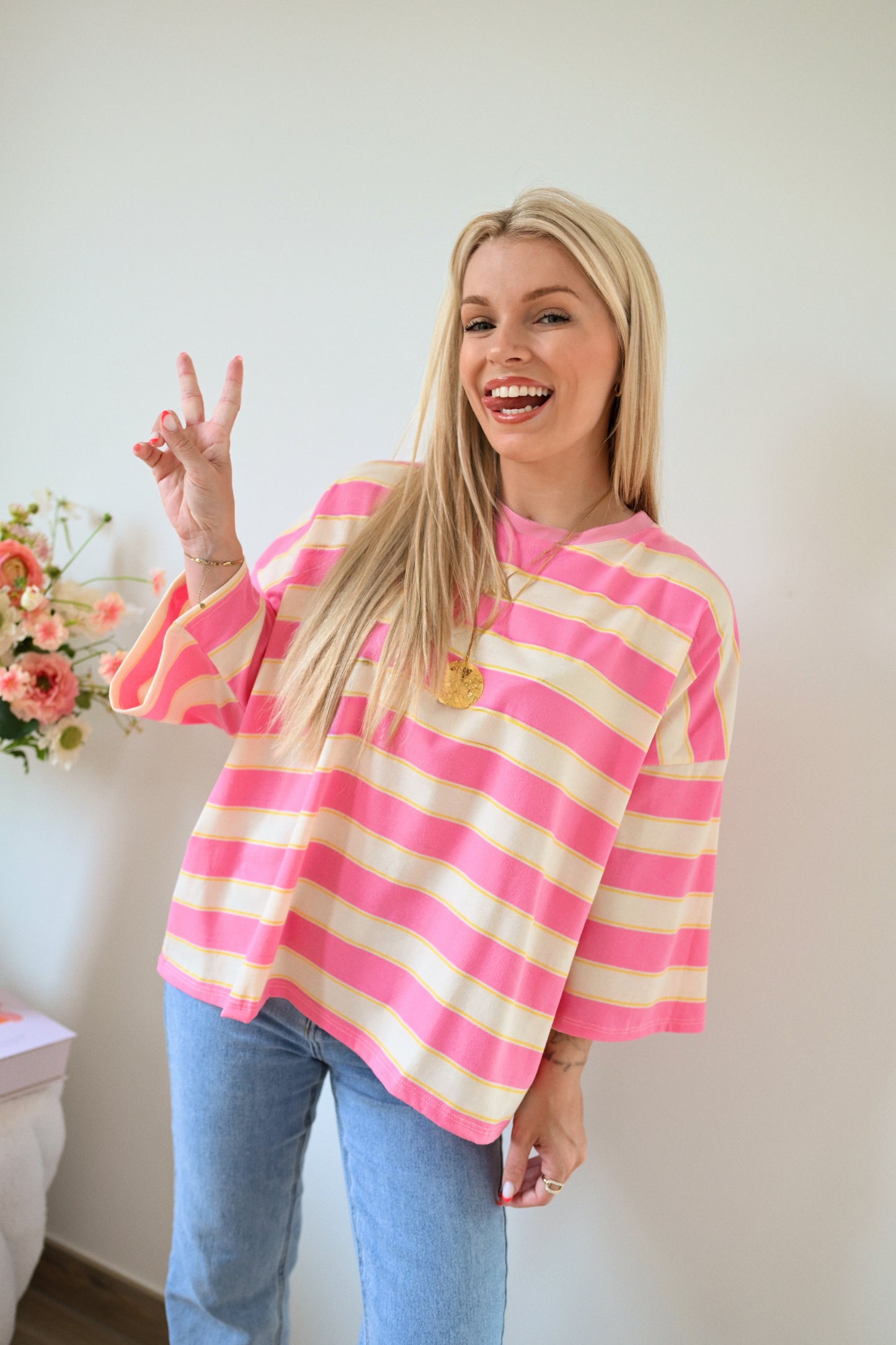 Maelle Striped T-Shirt - Roze