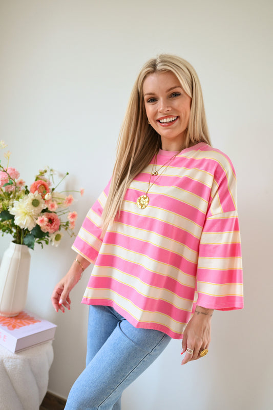Maelle Striped T-Shirt - Roze