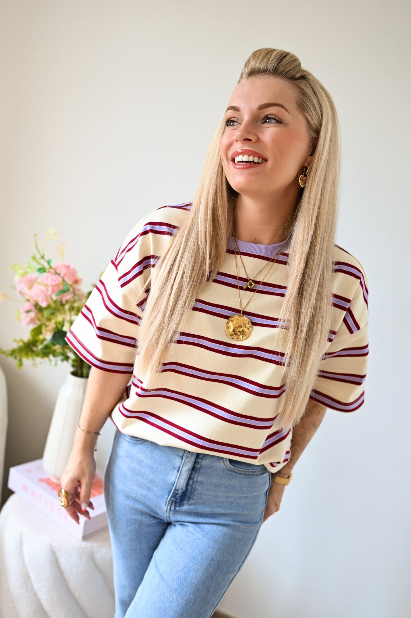 Feline Striped T-Shirt - Lila