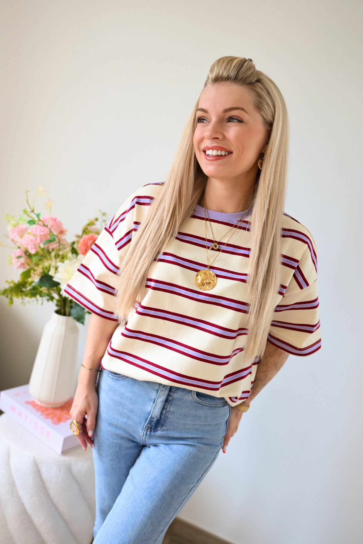 Feline Striped T-Shirt - Lila
