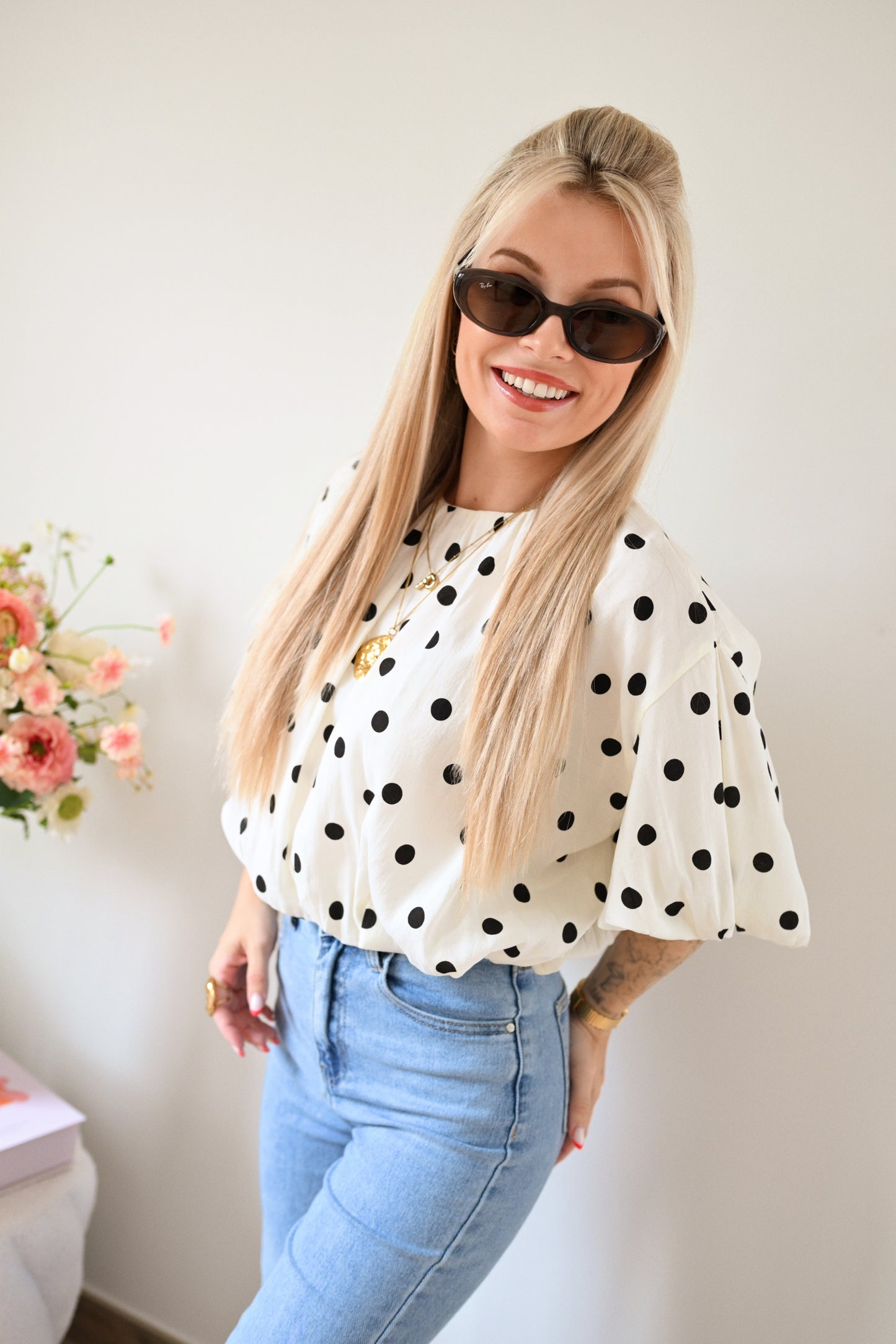 Polk dot Blouse - Ecru