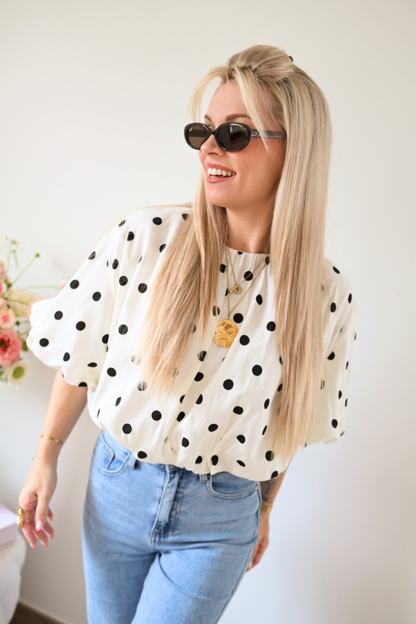 Polk dot Blouse - Ecru
