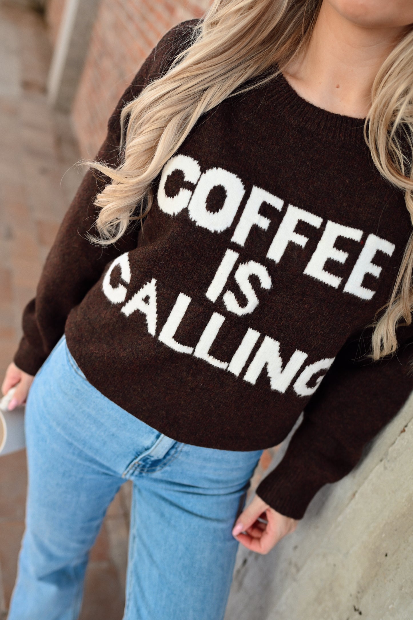 Coffee Is Calling Sweater - Brown