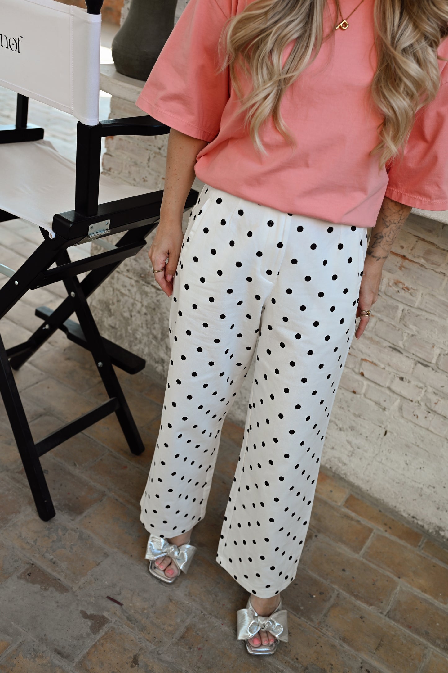 Polkadot Denim Broek - Wit